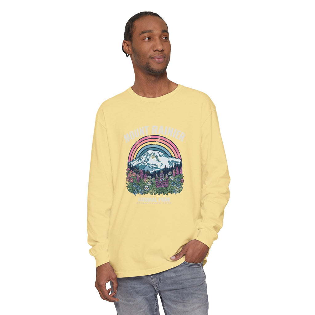 Mount Rainier National Park Wildflower Sunset Long Sleeve Tee