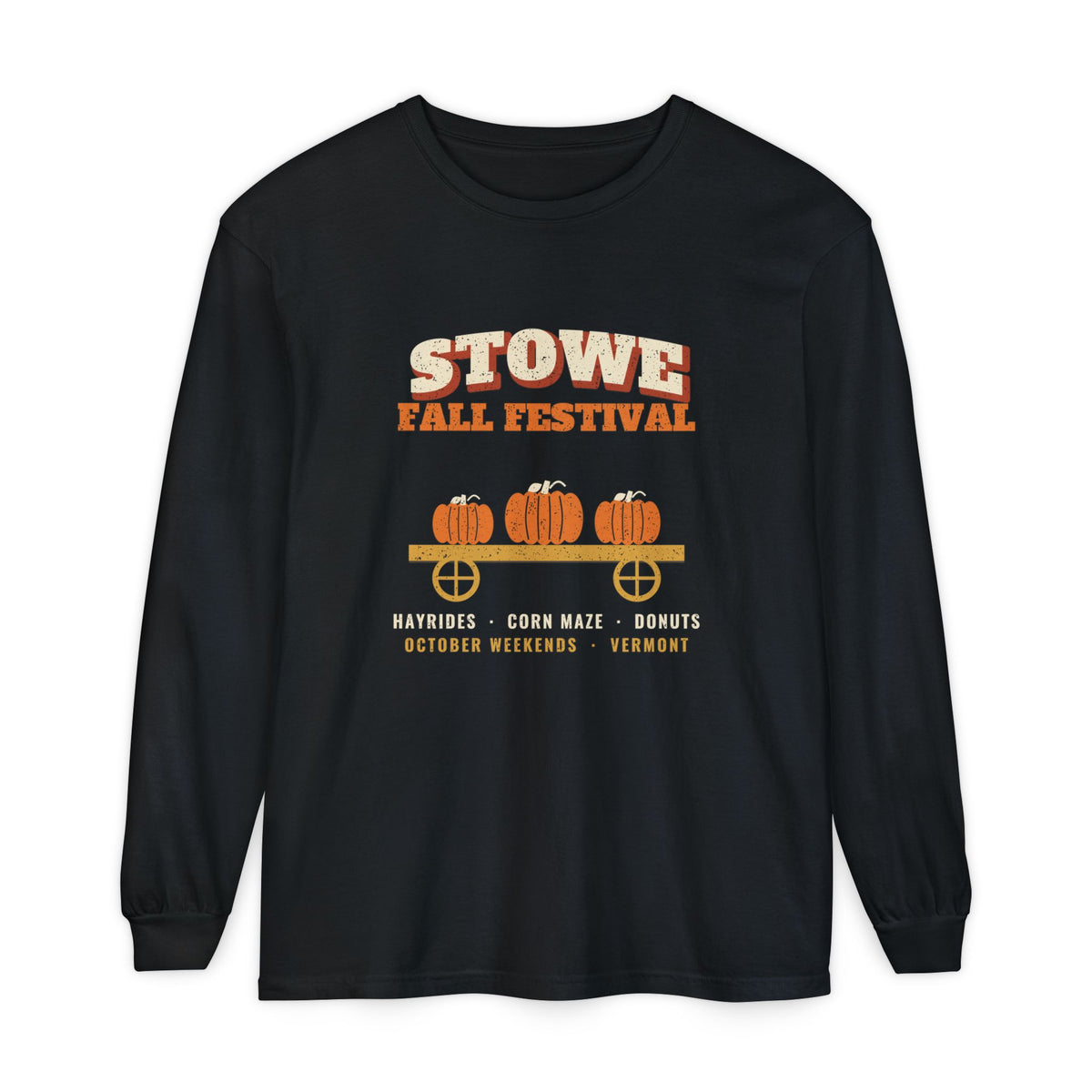 Stowe Vermont Fall Festival Hay Wagon Long Sleeve Tee