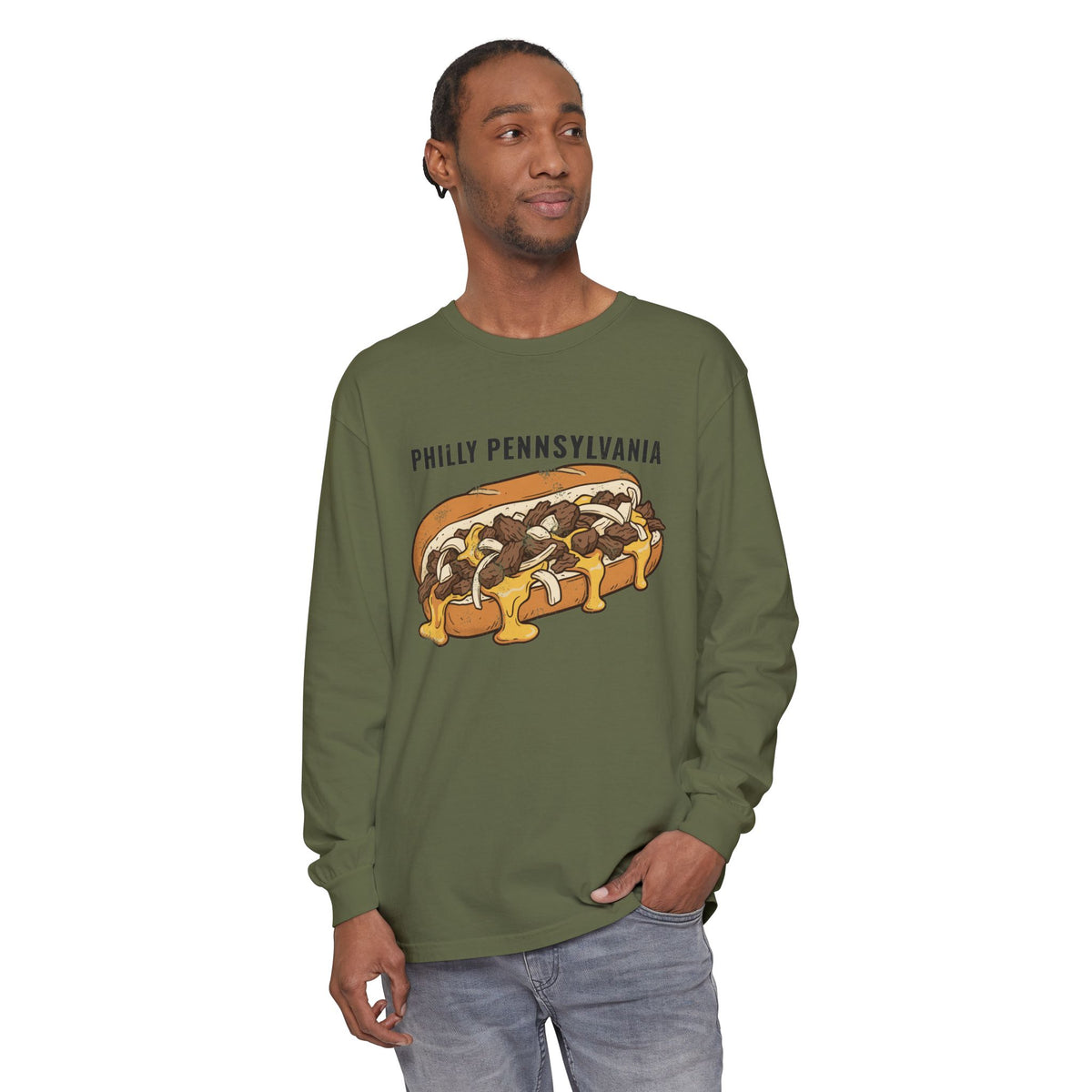 Philly Cheesesteak Retro Food Illustration Long Sleeve Tee