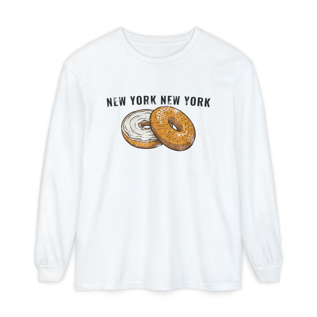 New York Everything Bagel Retro Food Illustration Long Sleeve Tee