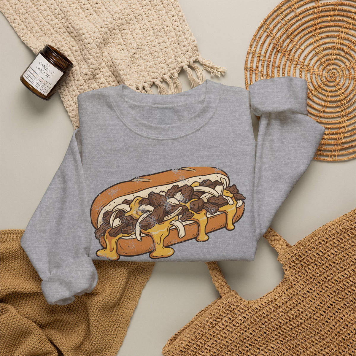 Philly Cheesesteak Retro Food Illustration Crewneck Sweatshirt