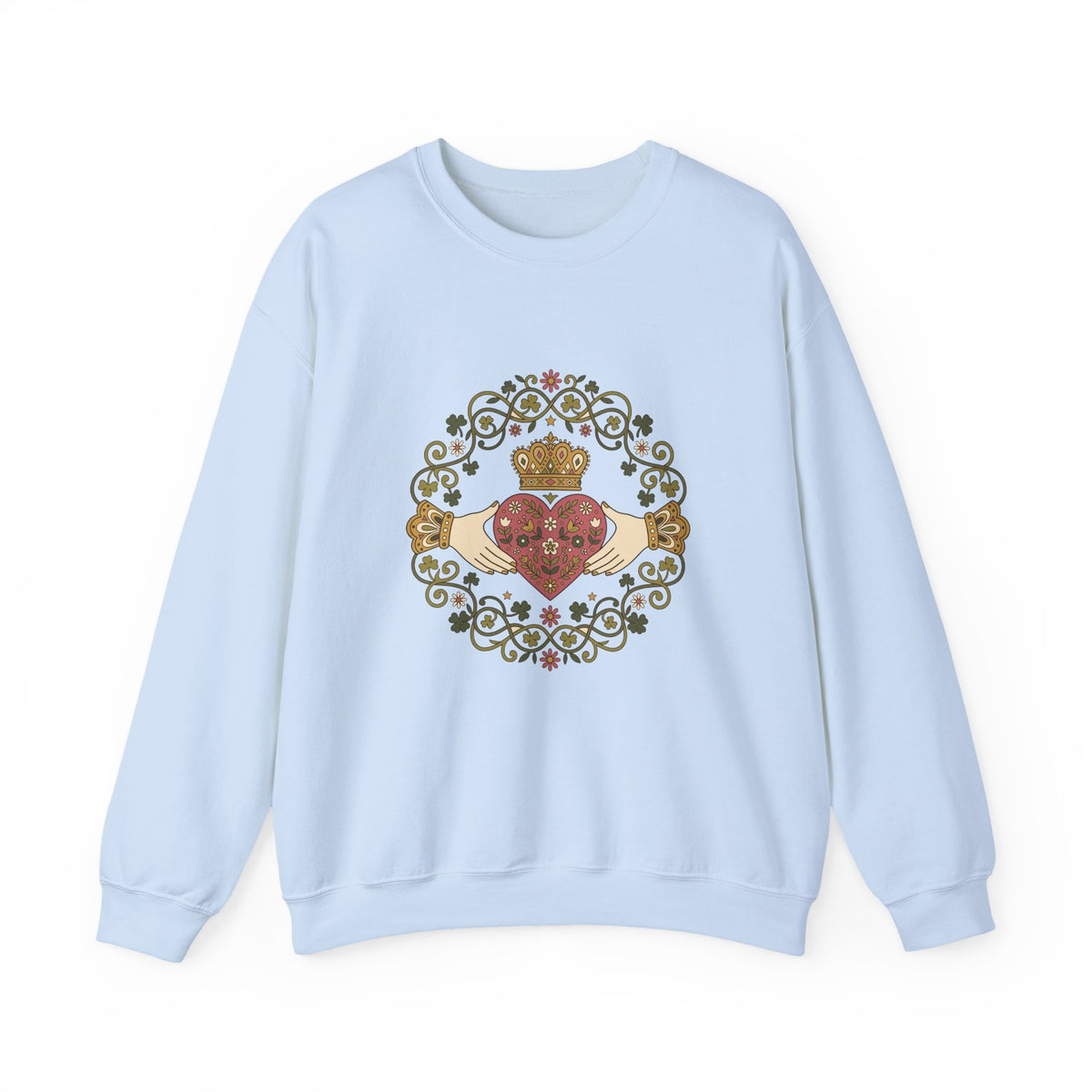 Claddagh Florals Folk Art Shamrock Wreath Crewneck Sweatshirt