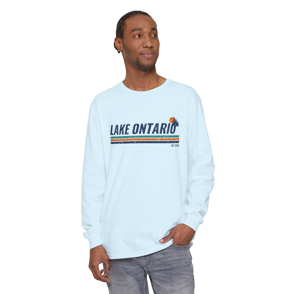 Lake Ontario Est 1656 Retro Stripe Long Sleeve Tee