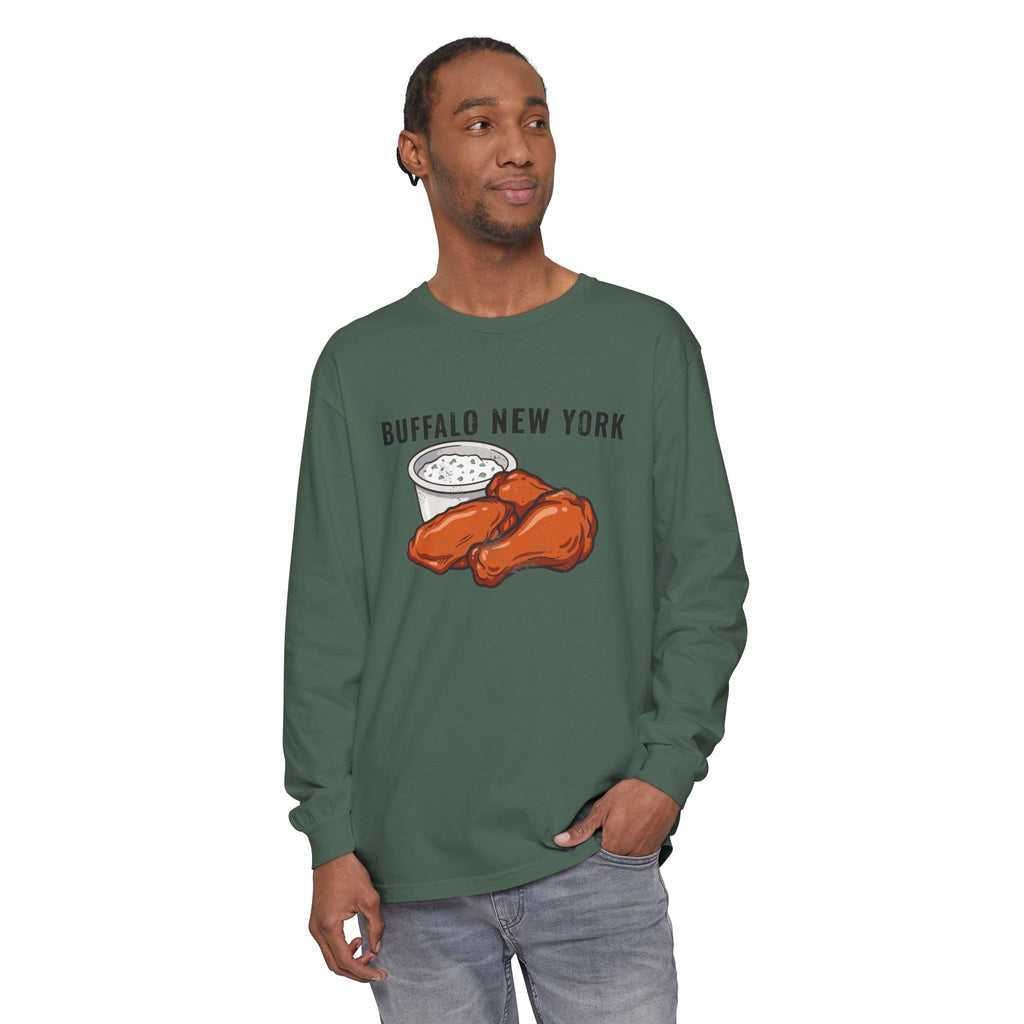 Buffalo Wings Blue Cheese Retro Food Illustration Long Sleeve Tee
