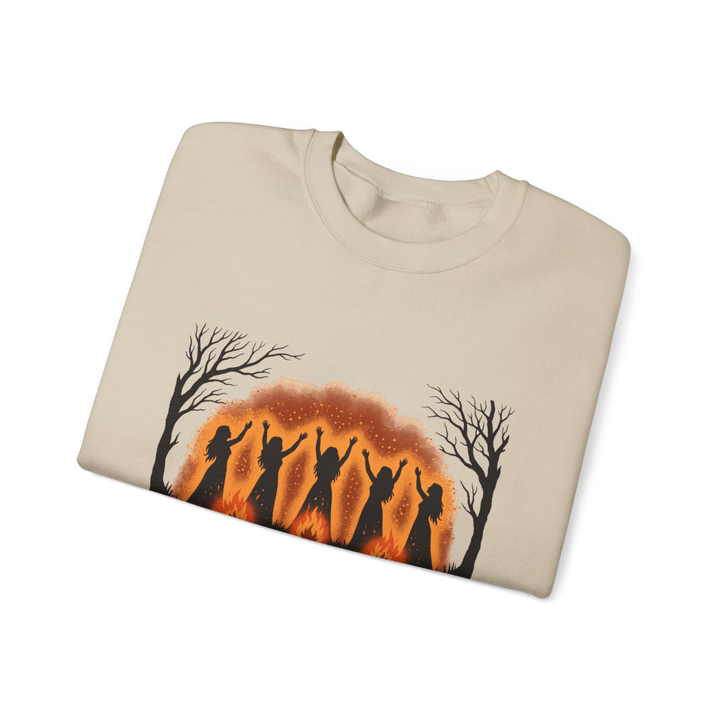 Women Dancing Around Bonfires Night Silhouettes Crewneck Sweatshirt