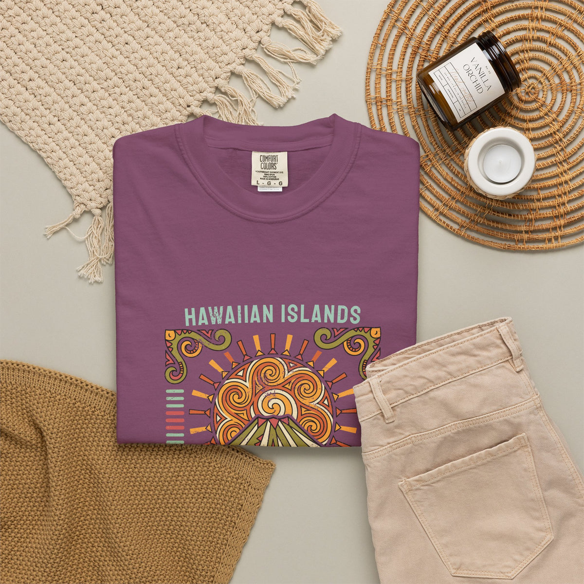 Aloha State Volcano Tattoo Sunrise Wave T-Shirt