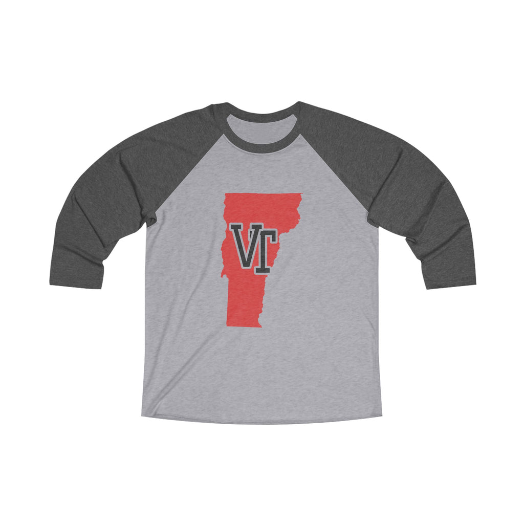 Vermont Varsity Monogram Map Raglan 3/4 Sleeve Tee
