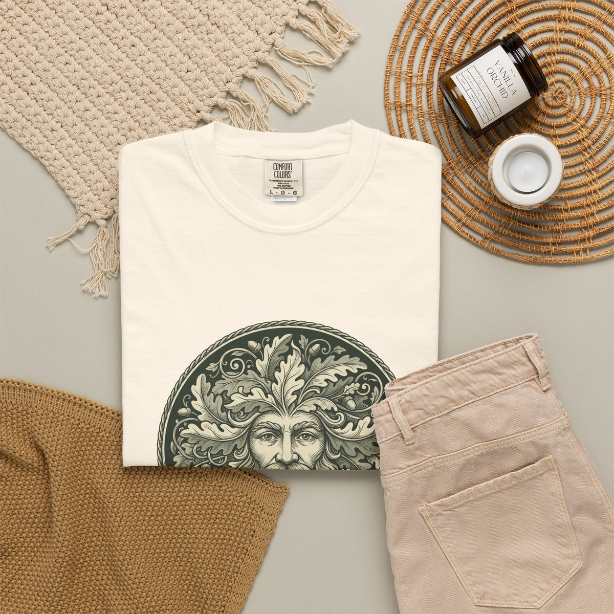 Green Man Oak Leaf and Acorn Medallion T-Shirt