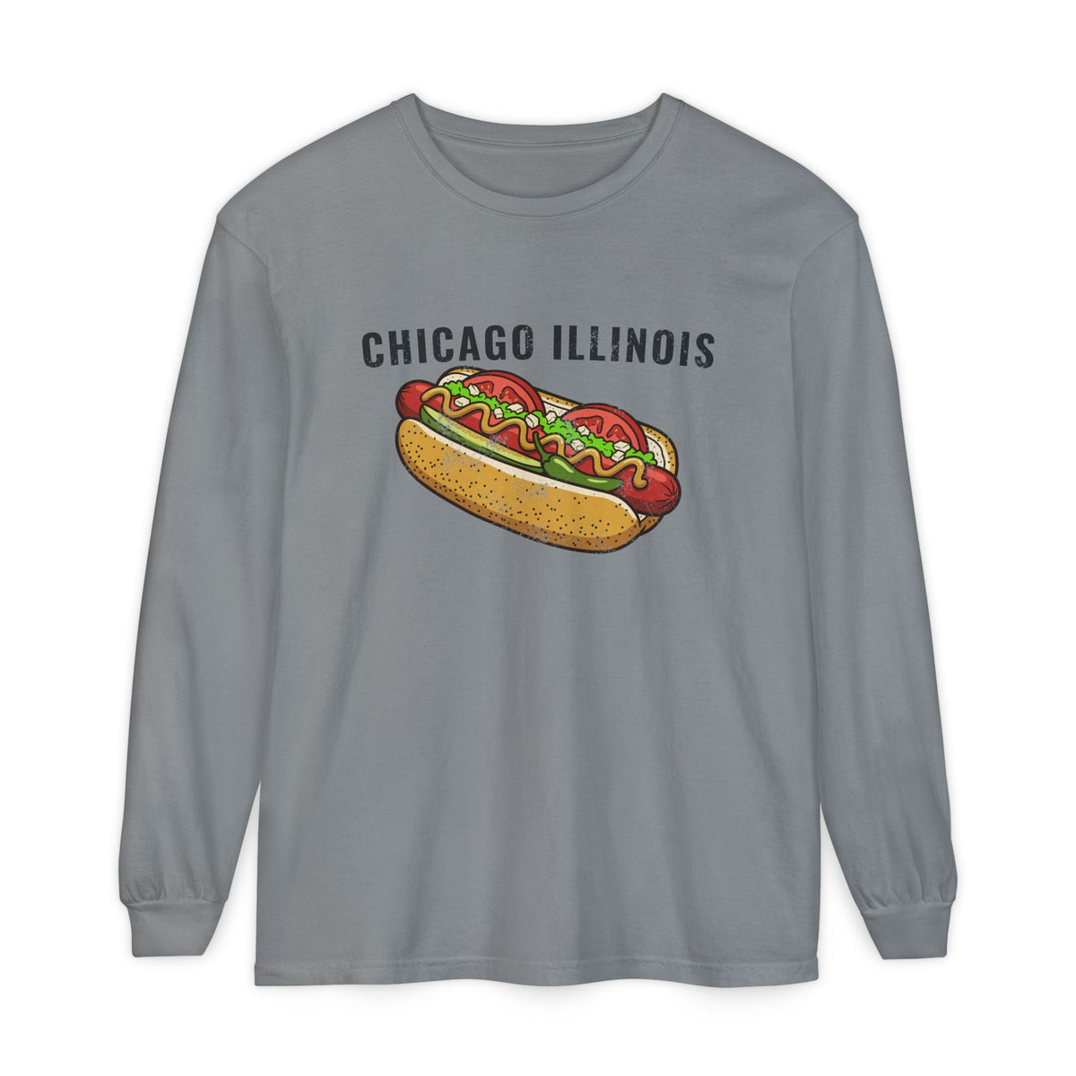 Chicago Style Hot Dog Retro Food Illustration Long Sleeve Tee