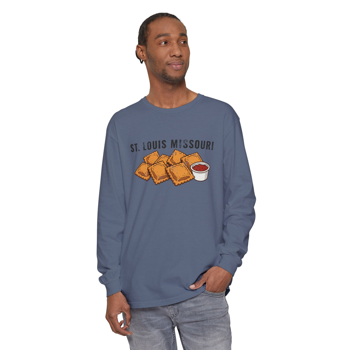 St Louis Toasted Ravioli Retro Food Illustration Long Sleeve Tee
