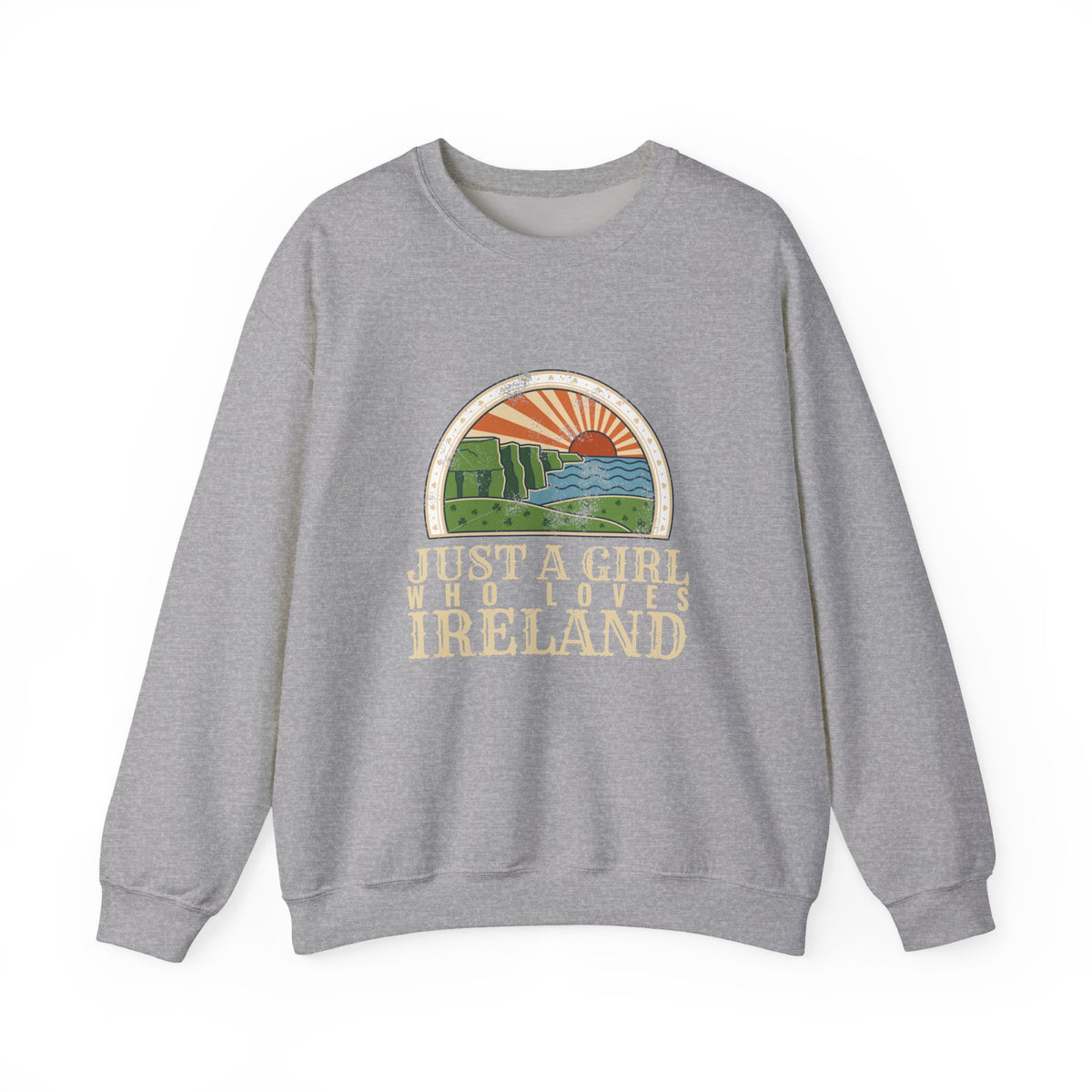 Just a Girl Who Loves Ireland Sea Cliffs Sunburst Crewneck Sweatshirt