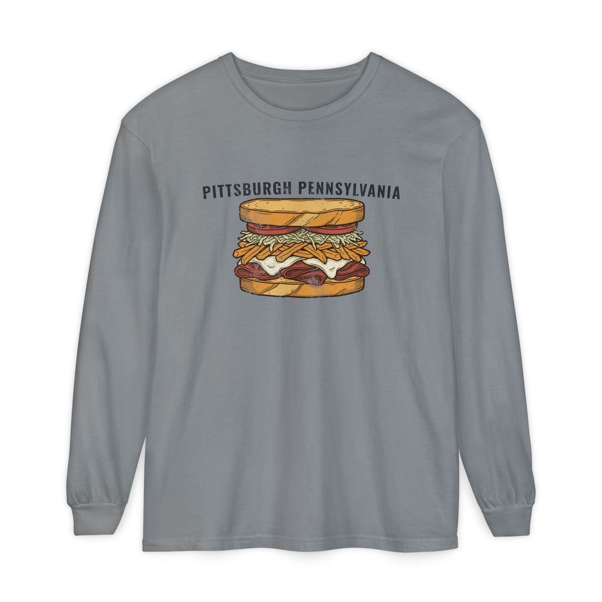 Pittsburgh Fries and Slaw Sandwich Food Illustration Long Sleeve Tee