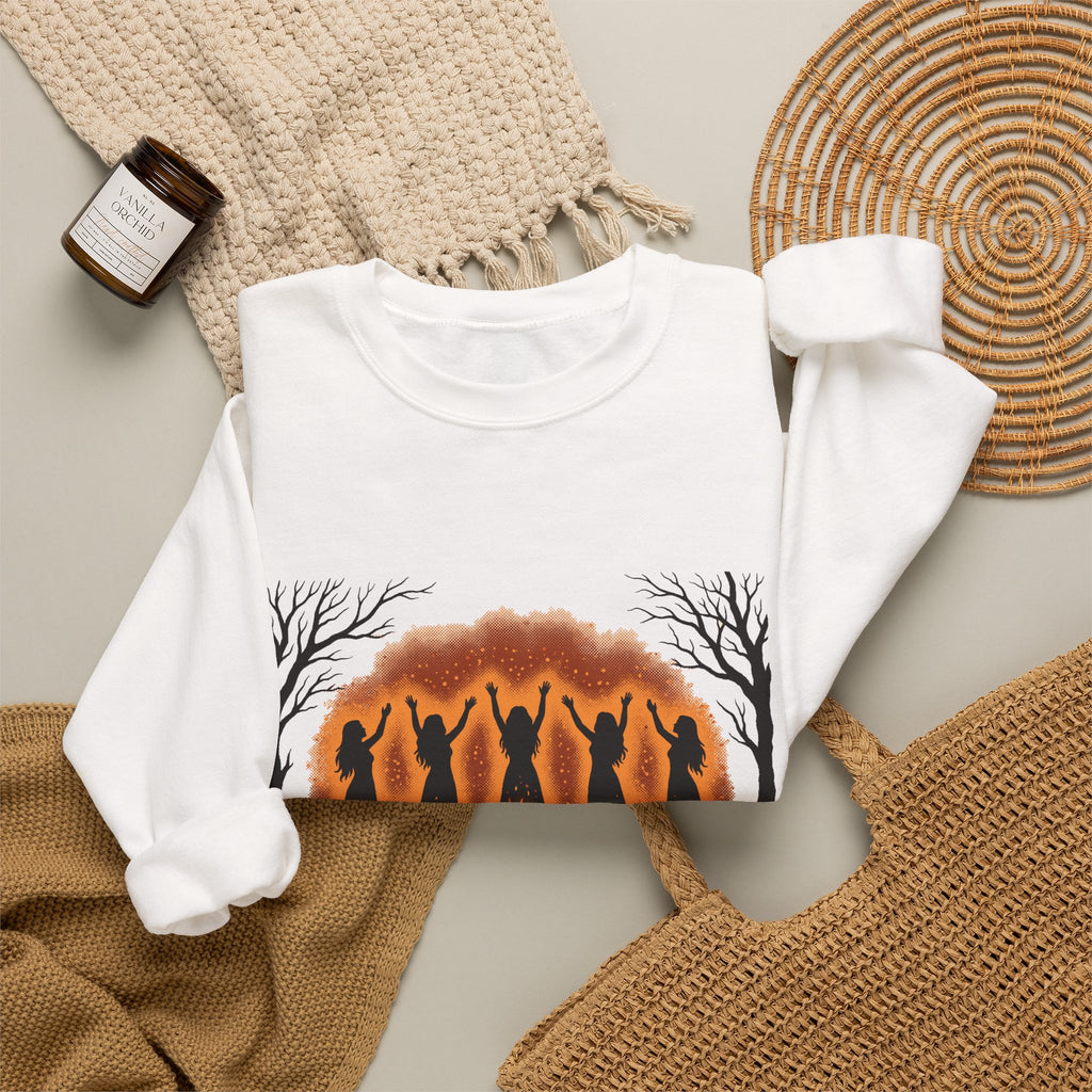 Women Dancing Around Bonfires Night Silhouettes Crewneck Sweatshirt