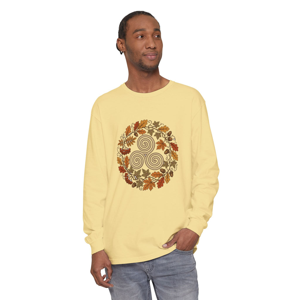 Celtic Autumn Spiral Leaf Wreath Long Sleeve Tee