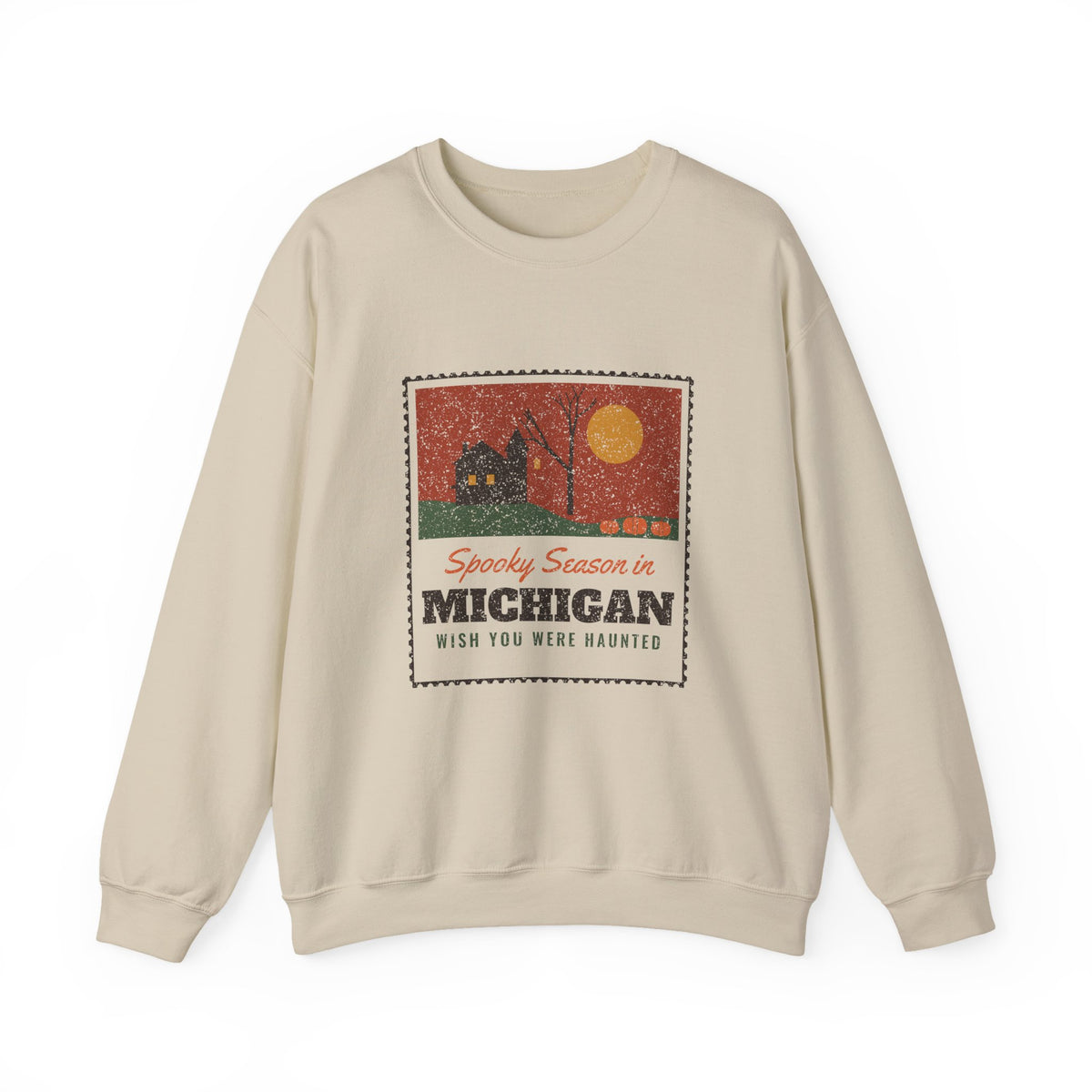 Spooky Season in Michigan Haunted Postcard Crewneck Sweatshirt