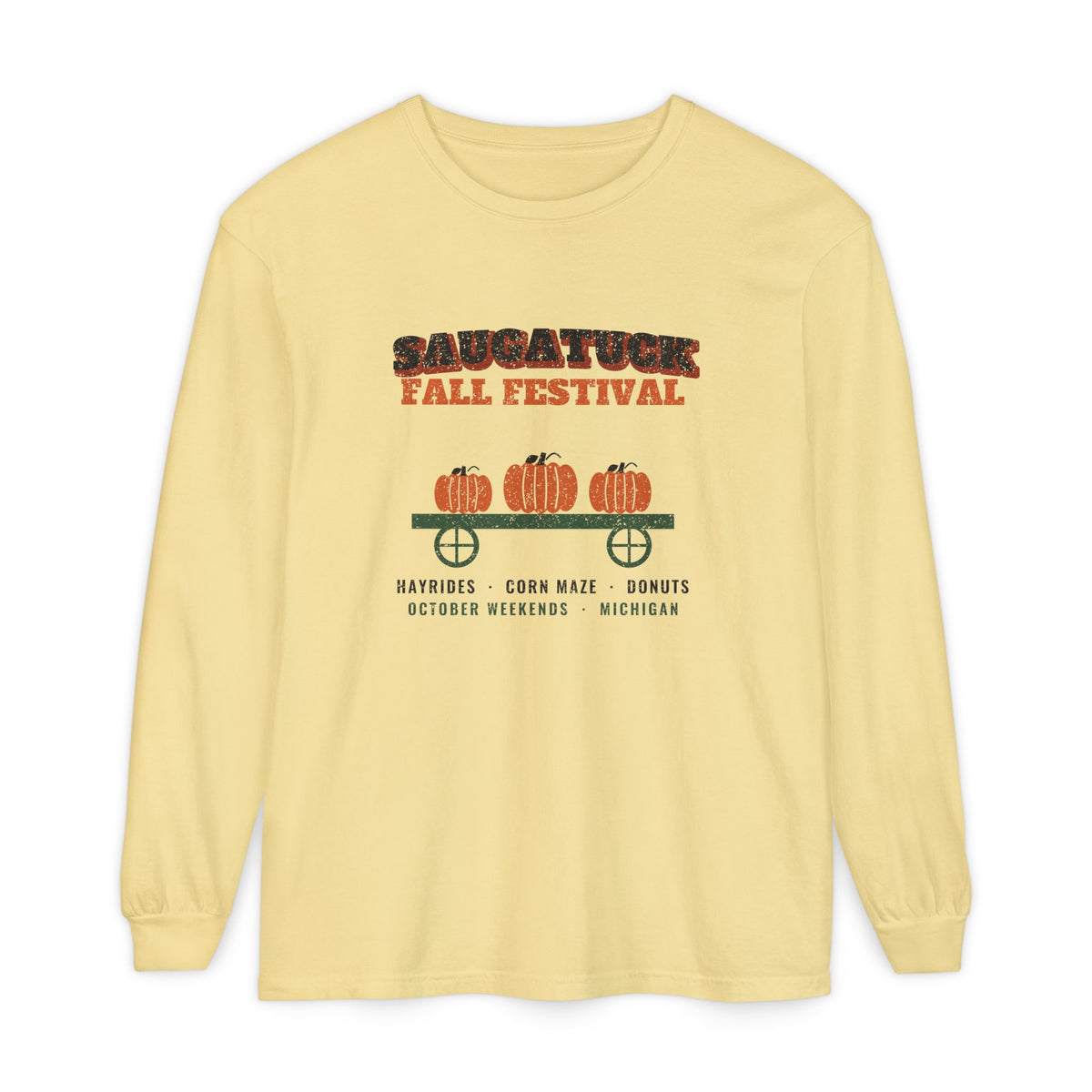 Saugatuck Michigan Fall Festival Hay Wagon Long Sleeve Tee