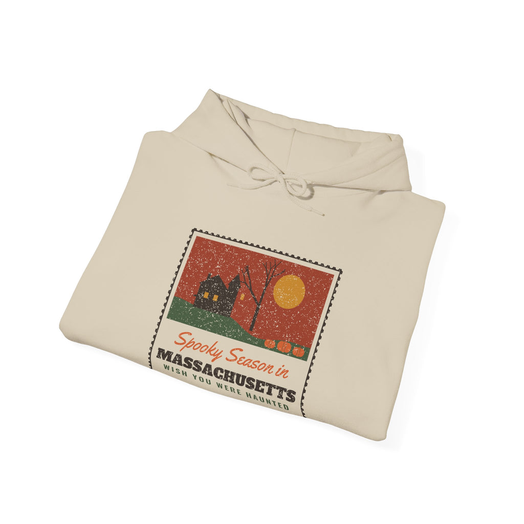 Spooky Season in Massachusetts Haunted Postcard Hoodie