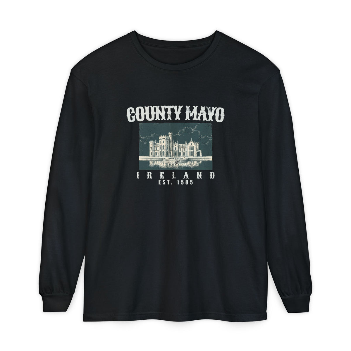 County Mayo Ireland Est 1585 Lakeside Castle Long Sleeve Tee