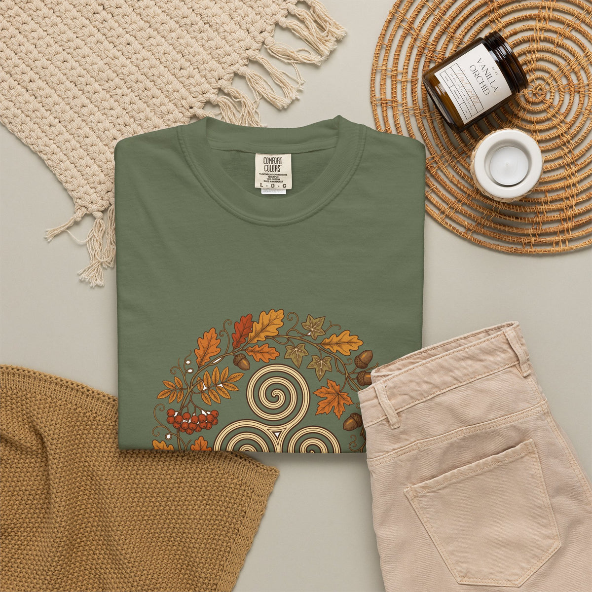 Celtic Autumn Spiral Leaf Wreath T-Shirt