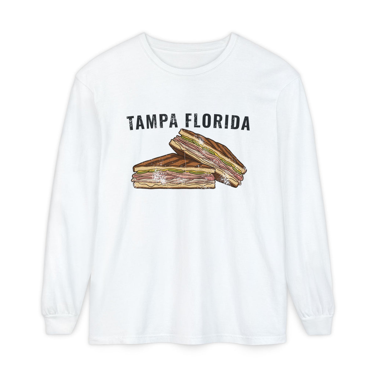 Tampa Cuban Sandwich Retro Food Illustration Long Sleeve Tee