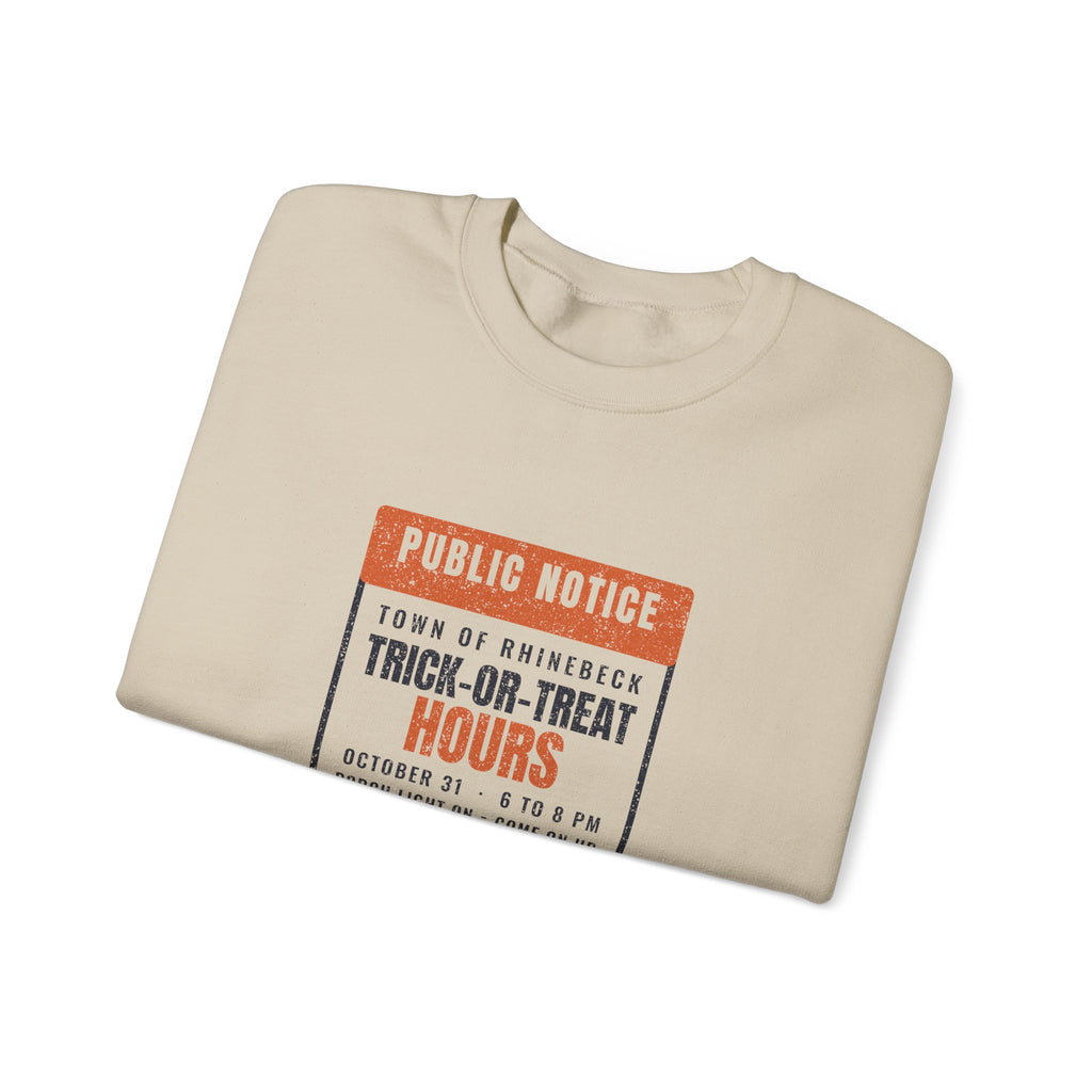 Rhinebeck New York Trick-or-Treat Hours Notice Crewneck Sweatshirt