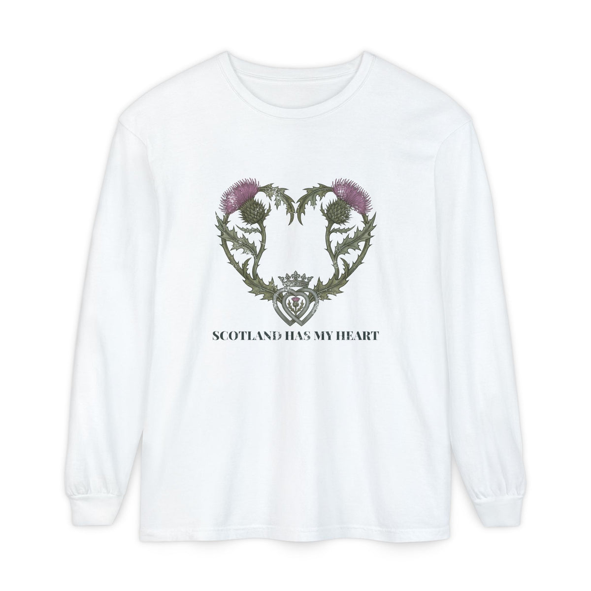 Scotland Has My Heart Purple Thistles Long Sleeve Tee