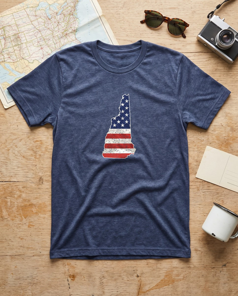 New Hampshire American Flag Map T-Shirt (photo)