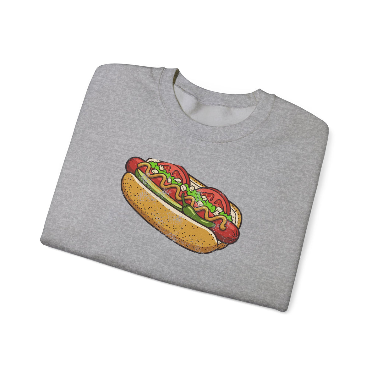 Chicago Style Hot Dog Retro Food Illustration Crewneck Sweatshirt