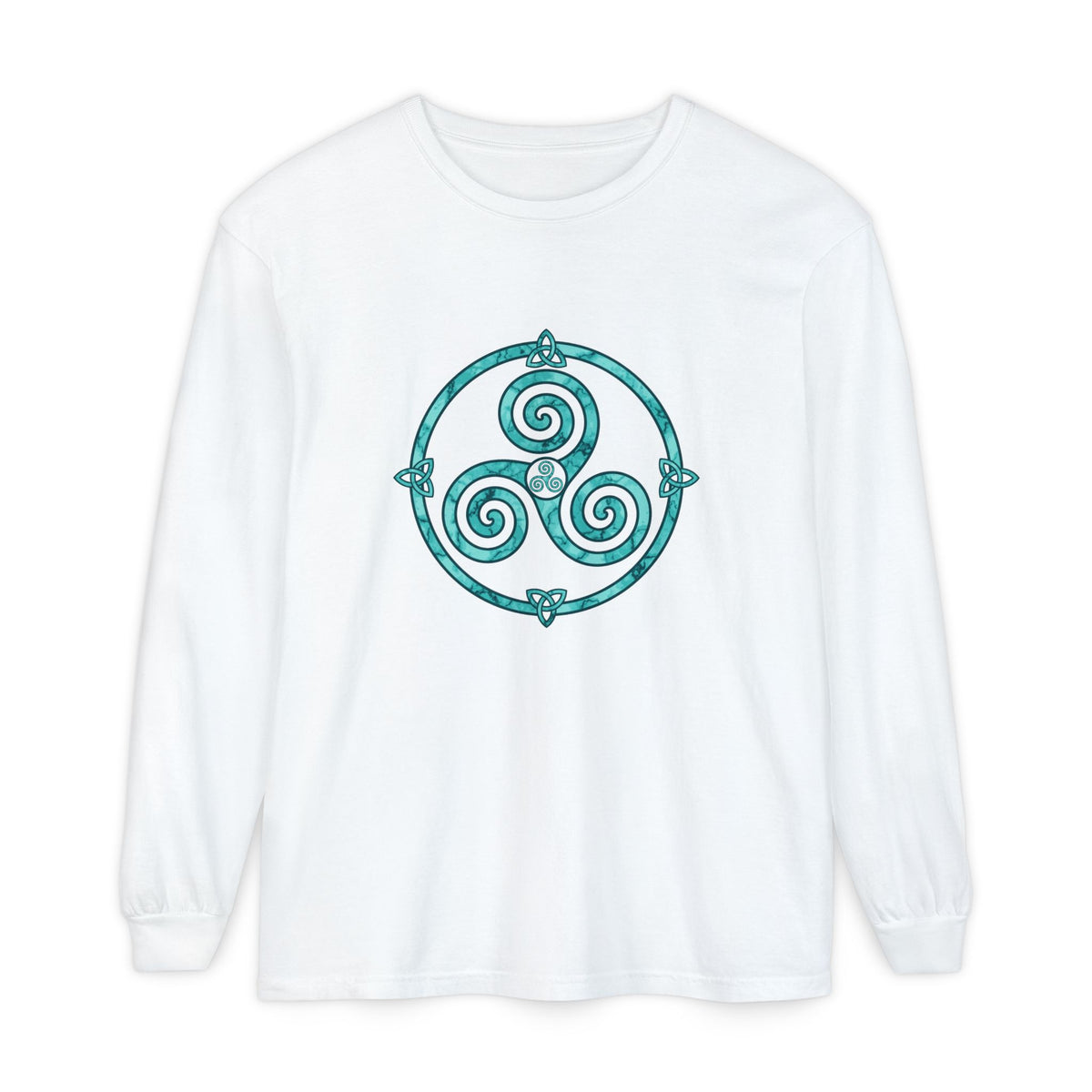 Celtic Triskele Spiral Trinity Knot Turquoise Long Sleeve Tee