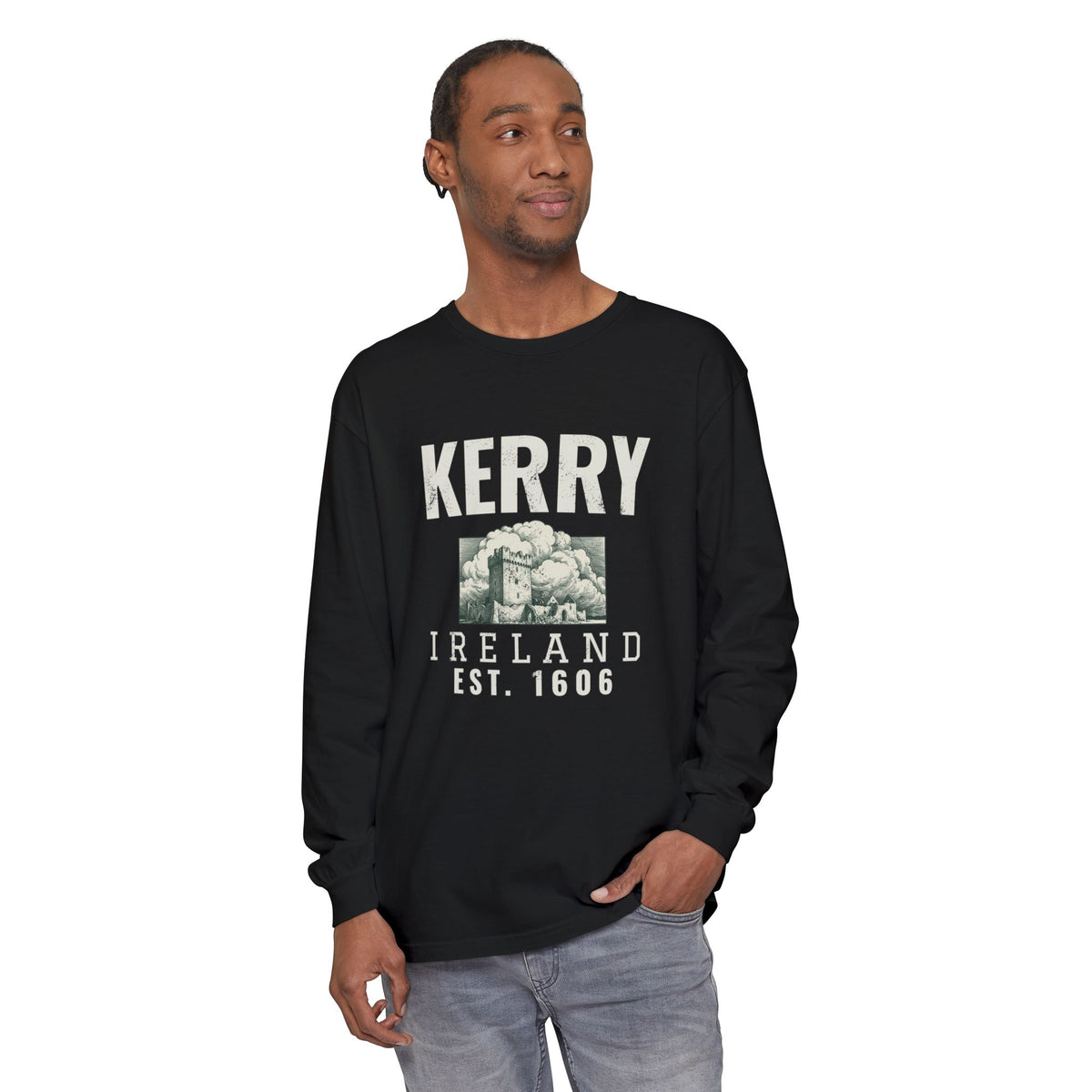Kerry Ireland Est 1606 Castle Tower Sketch Long Sleeve Tee
