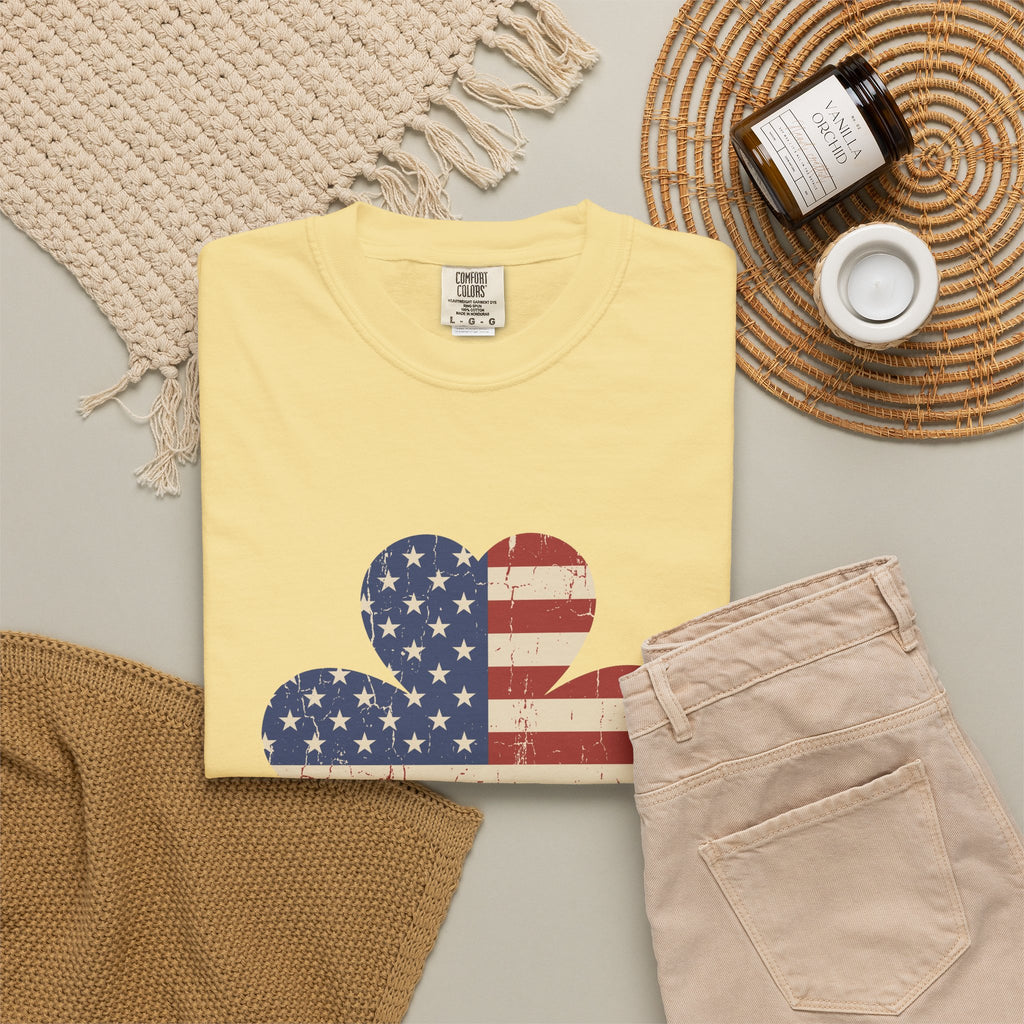 Irish American Flag Shamrock Distressed Vintage T-Shirt