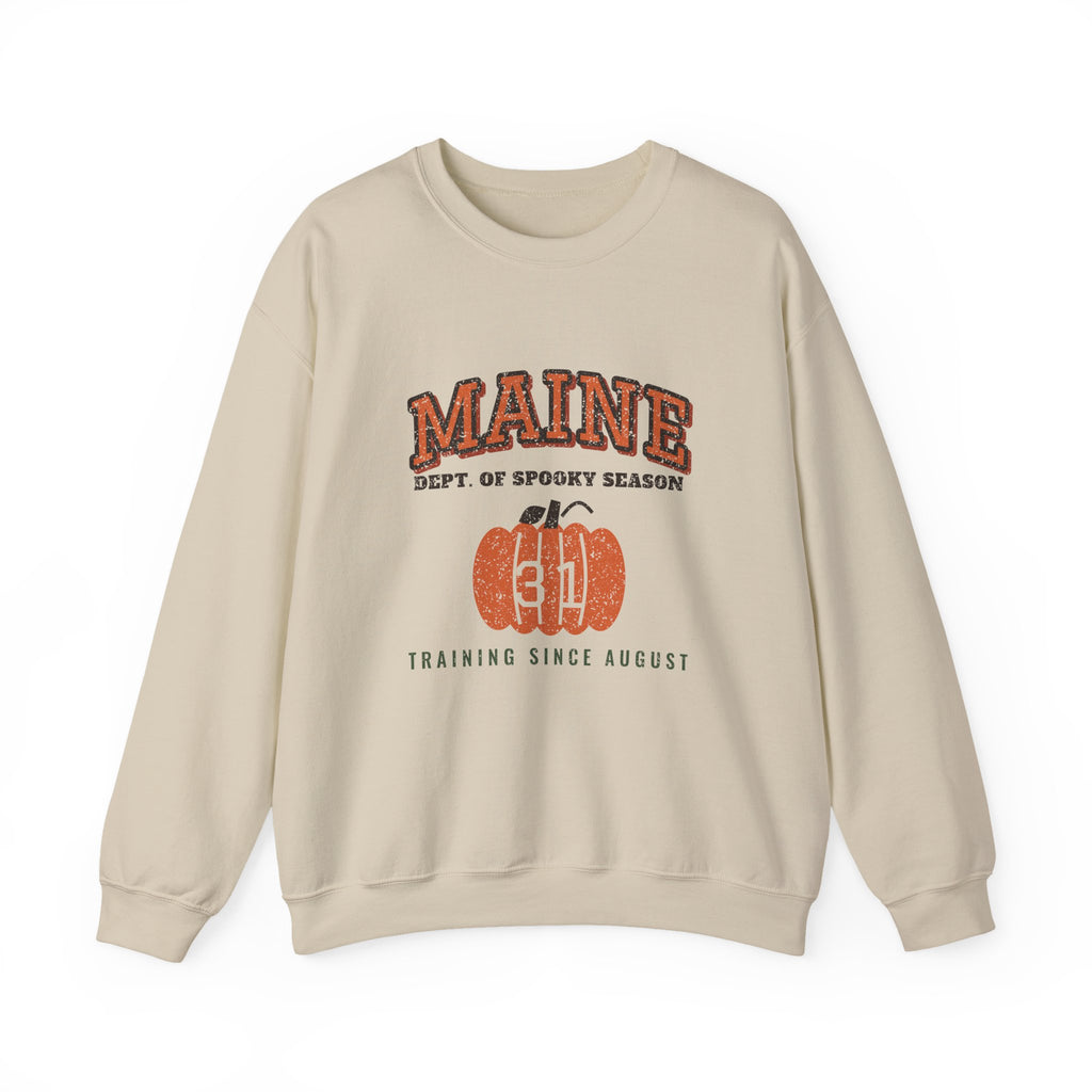 Maine Dept. of Spooky Season Varsity Crewneck Sweatshirt