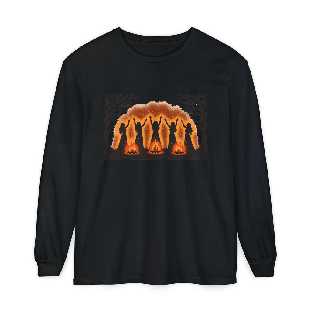 Women Dancing Around Bonfires Night Silhouettes Long Sleeve Tee