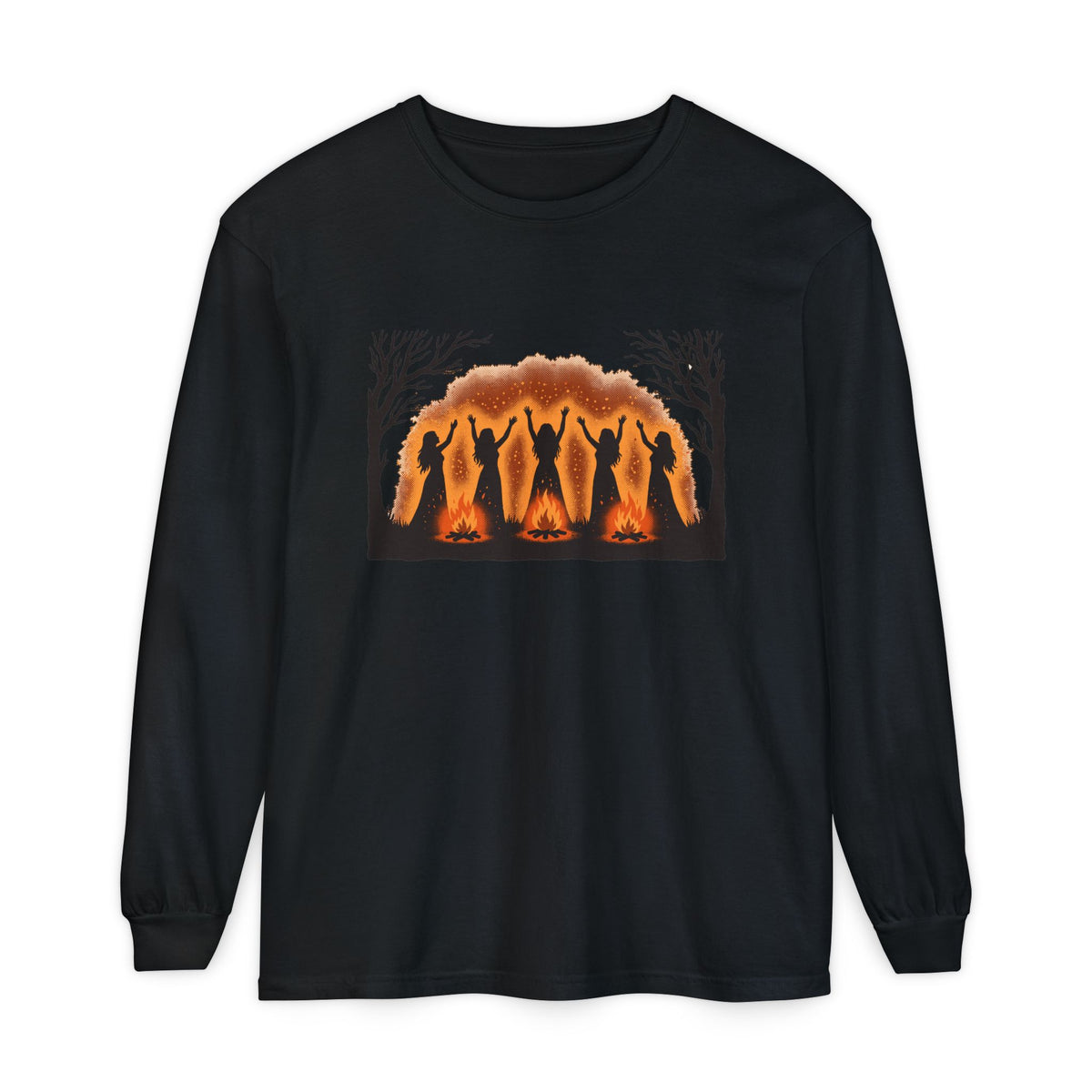 Women Dancing Around Bonfires Night Silhouettes Long Sleeve Tee