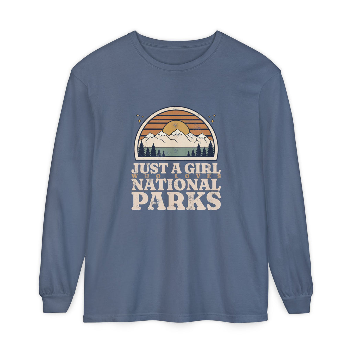 Just a Girl Who Loves National Parks Retro Sunset Long Sleeve Tee