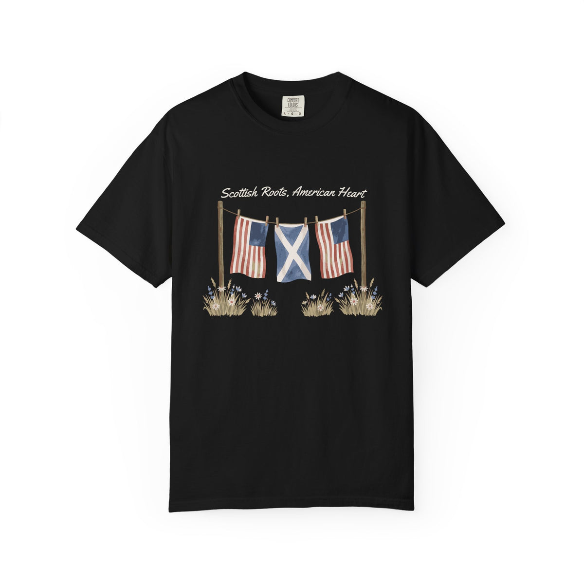 Scottish Roots American Heart Watercolor Flags T-Shirt