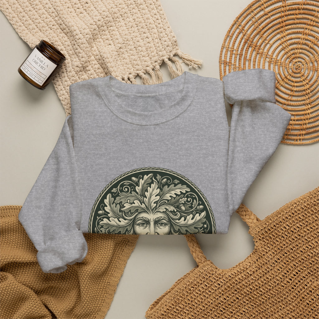 Green Man Oak Leaf and Acorn Medallion Crewneck Sweatshirt