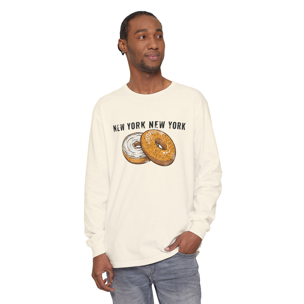 New York Everything Bagel Retro Food Illustration Long Sleeve Tee
