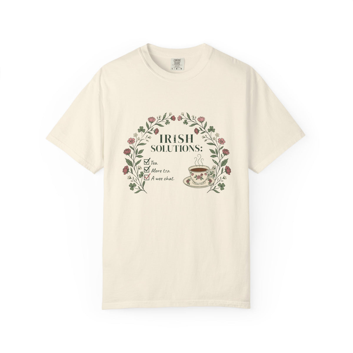 Irish Solutions Tea Cup Wildflowers and Shamrocks T-Shirt