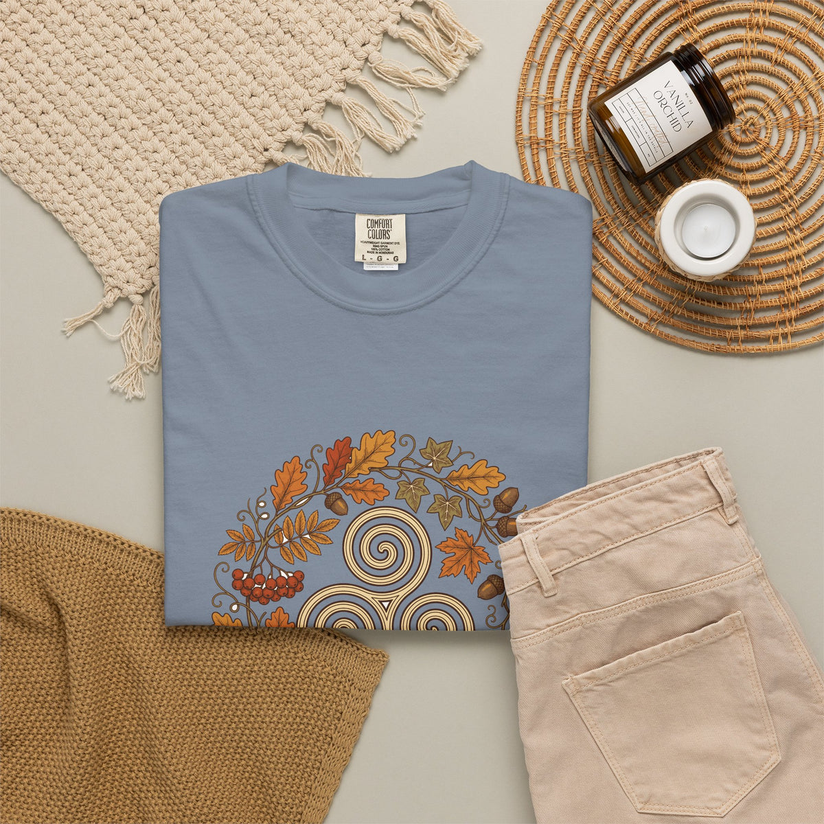 Celtic Autumn Spiral Leaf Wreath T-Shirt
