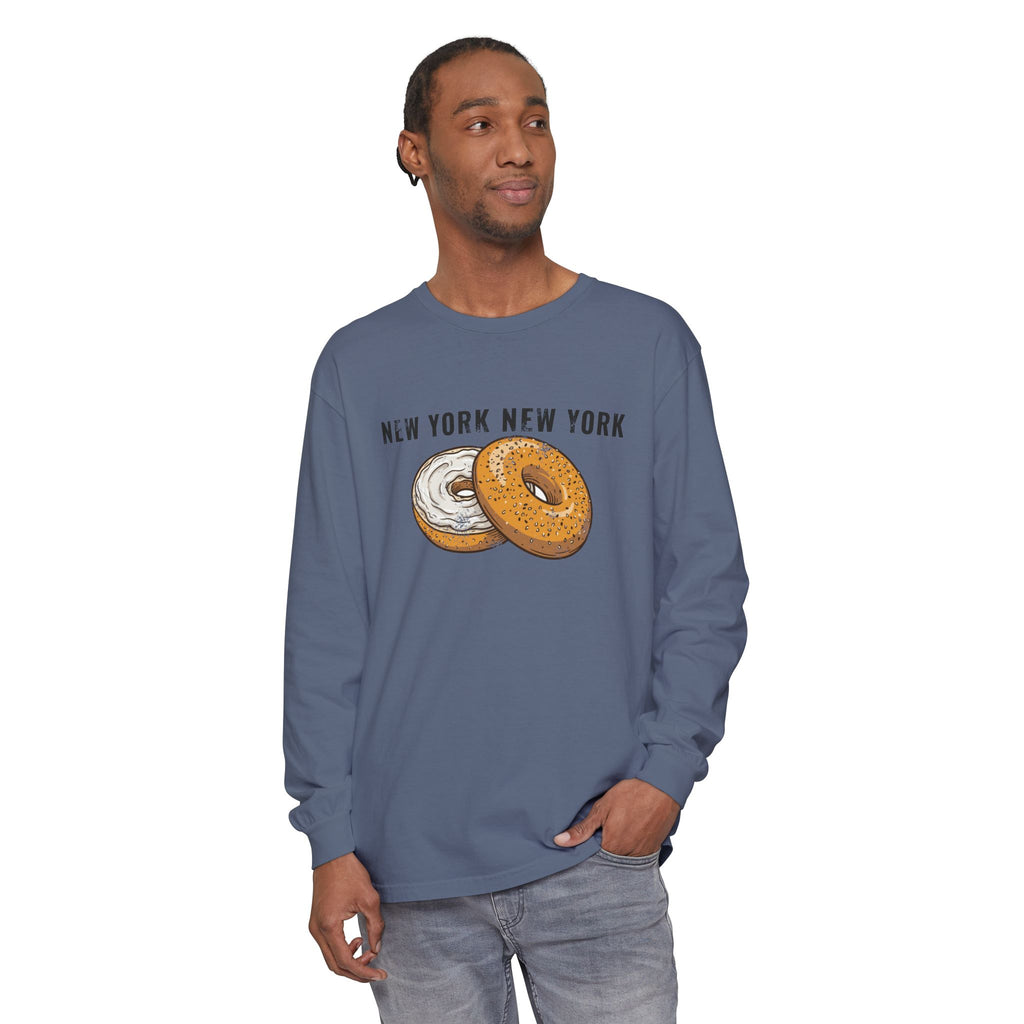 New York Everything Bagel Retro Food Illustration Long Sleeve Tee