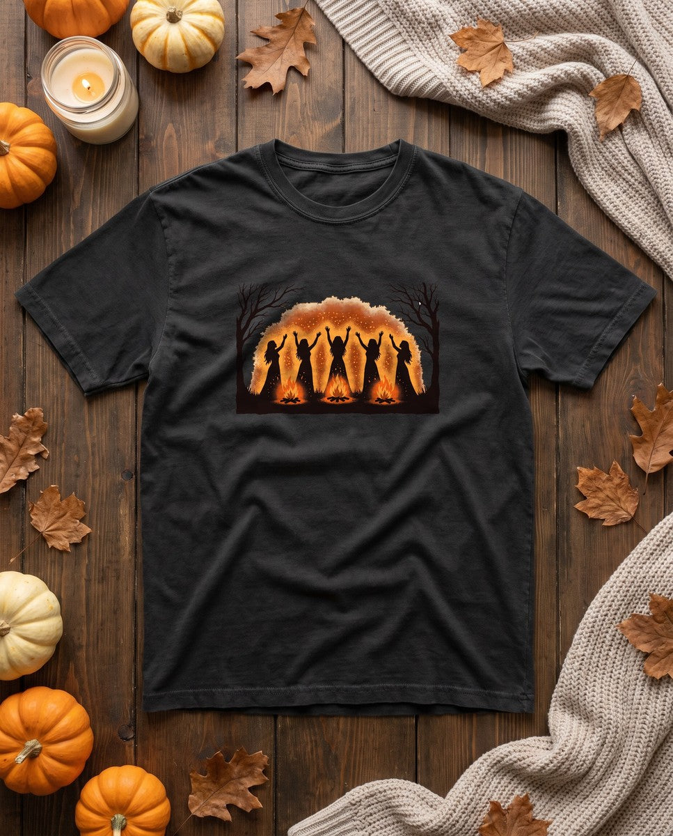 Women Dancing Around Bonfires Night Silhouettes T-Shirt (photo)