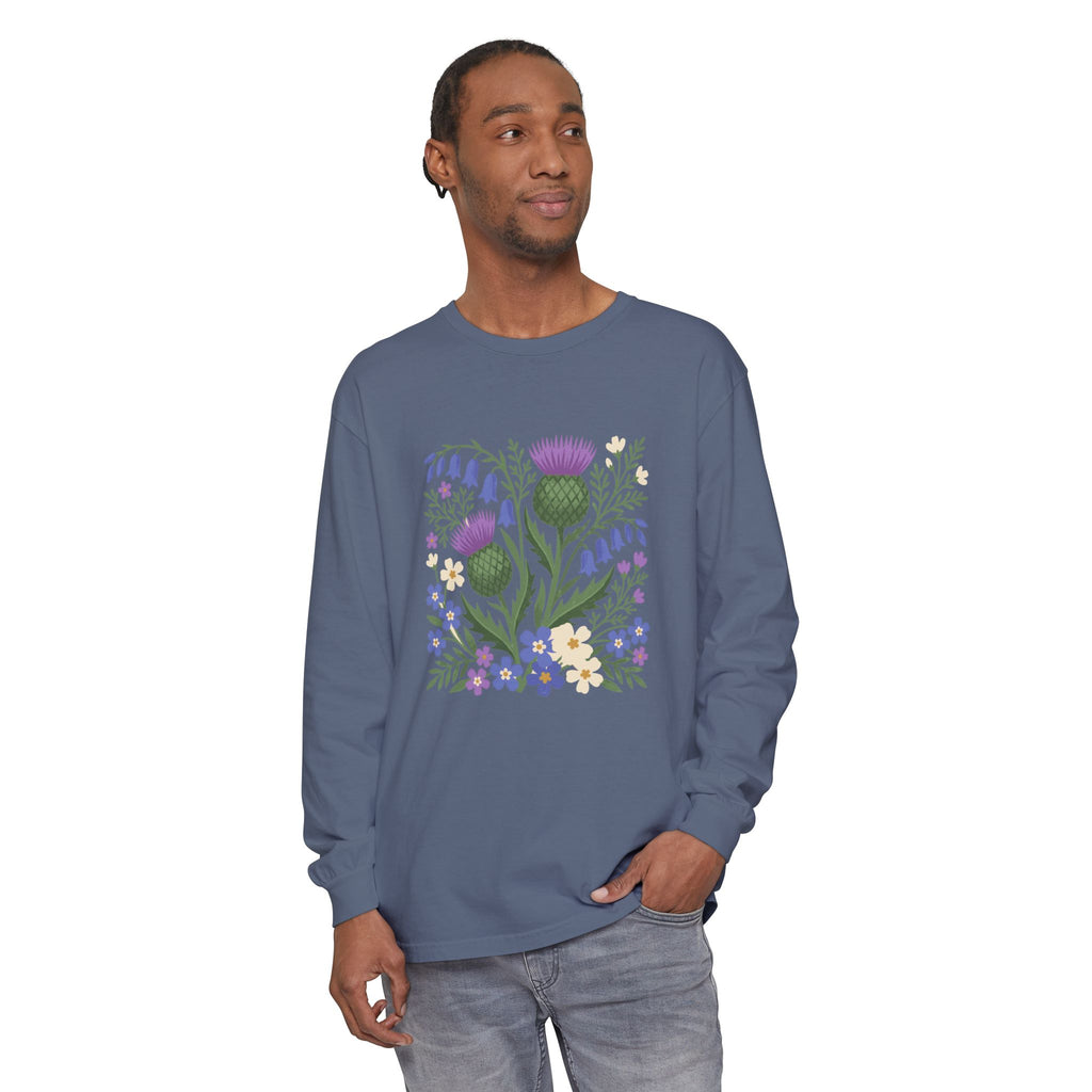 Scottish Thistle Floral Folk Art Bluebells Long Sleeve Tee