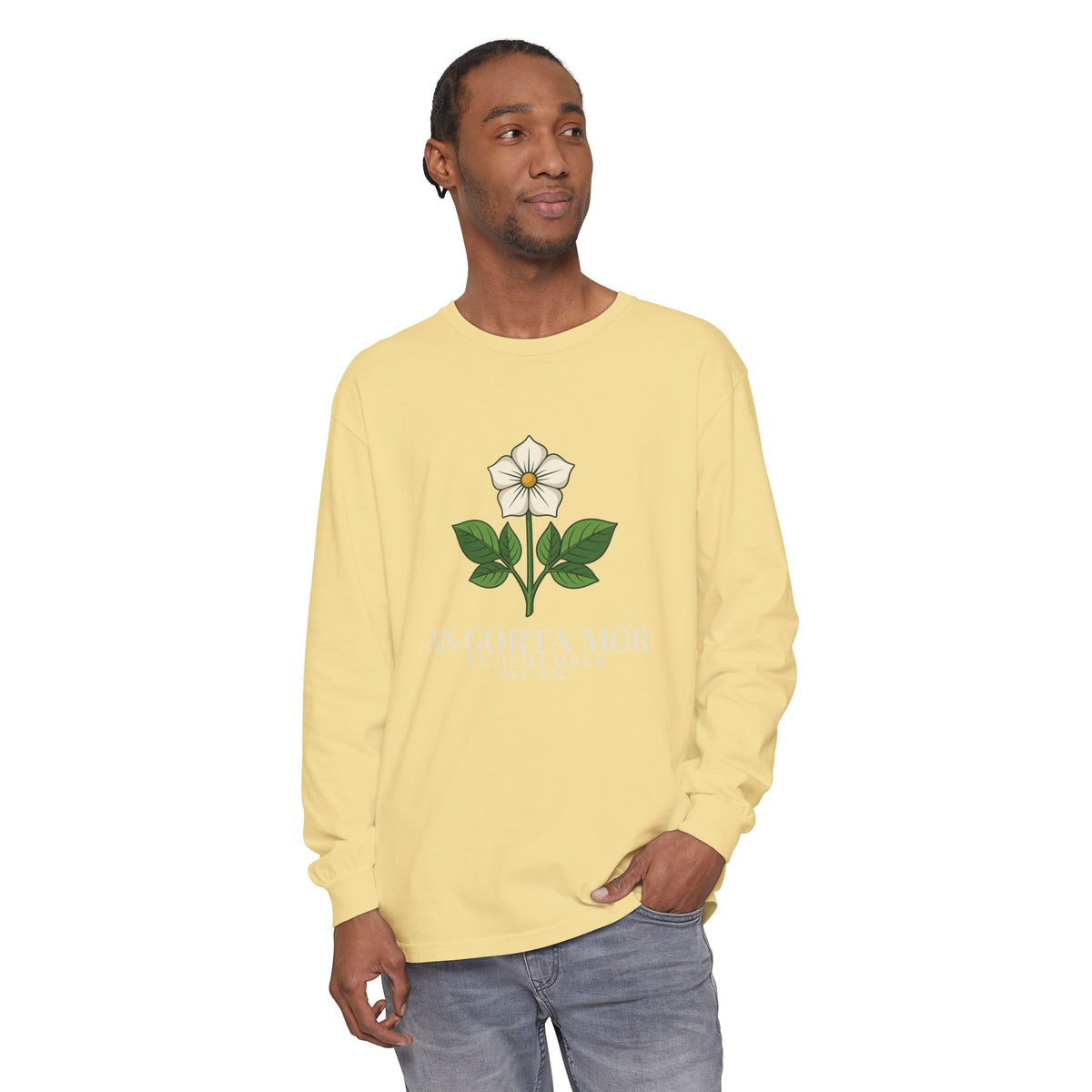 An Gorta Mór We Remember 1845-1852 Potato Blossom Long Sleeve Tee