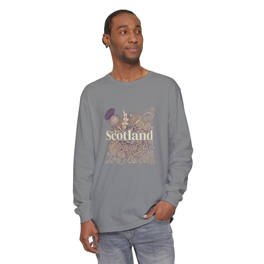Scotland Thistle Celtic Scroll Paint Splatter Long Sleeve Tee