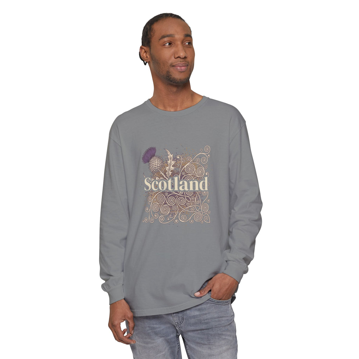 Scotland Thistle Celtic Scroll Paint Splatter Long Sleeve Tee