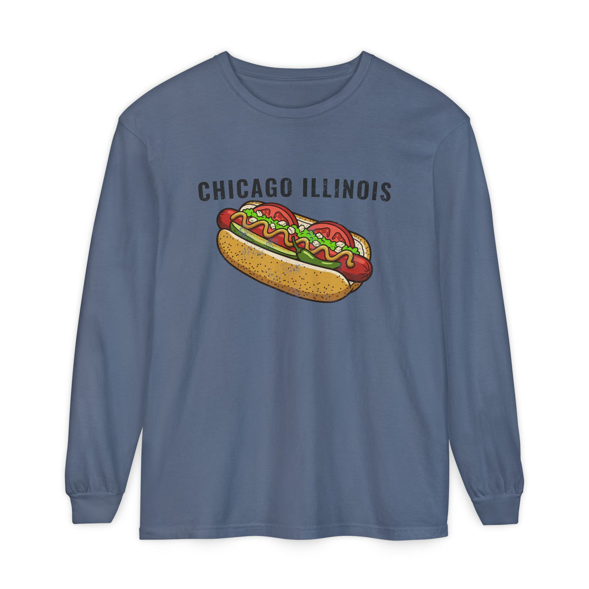 Chicago Style Hot Dog Retro Food Illustration Long Sleeve Tee