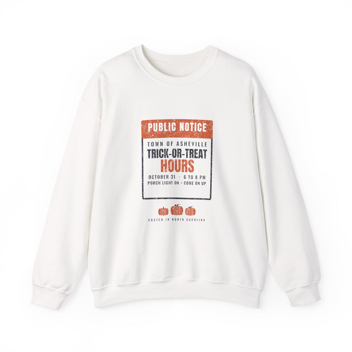 Asheville North Carolina Trick-or-Treat Hours Notice Crewneck Sweatshirt