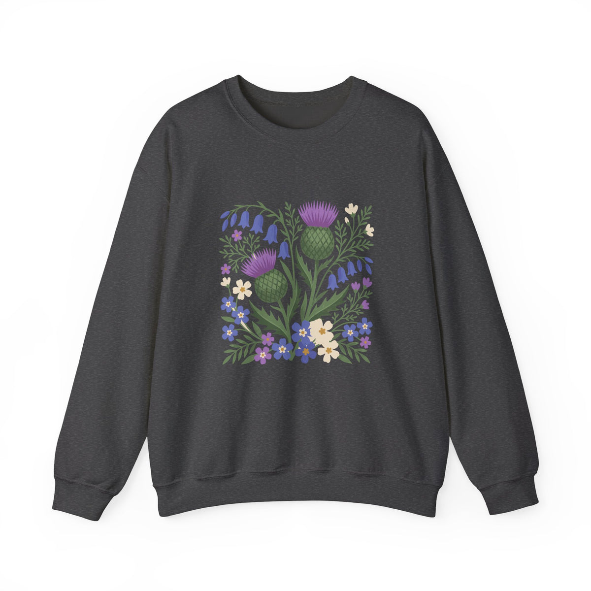 Scottish Thistle Floral Folk Art Bluebells Crewneck Sweatshirt