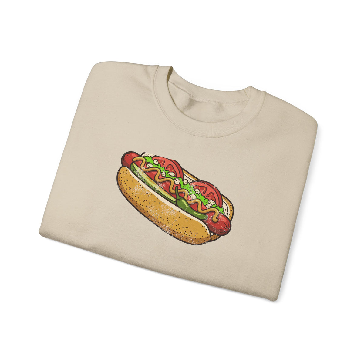 Chicago Style Hot Dog Retro Food Illustration Crewneck Sweatshirt